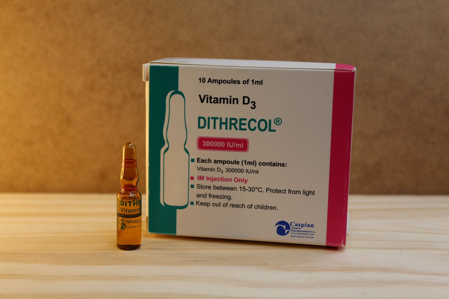 Dithrecol Vitamin D3 1ml x 10 300.000 IM I.U./ml Ampul Caspian Tamin Pharmaceuticals Co.