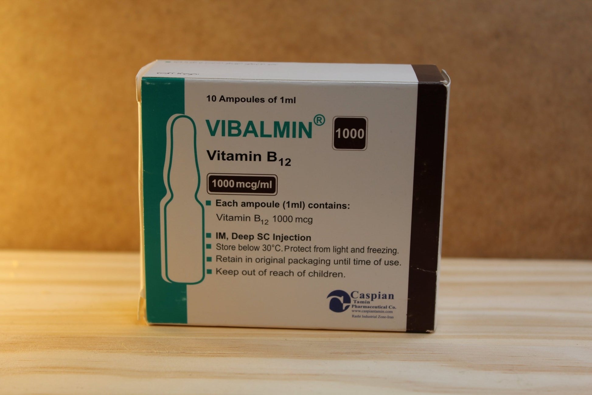 Vitamin B12 1ml x 10 IM Ampoule 1000 mcg/ml Caspian Tamin Pharmaceuticals Co.