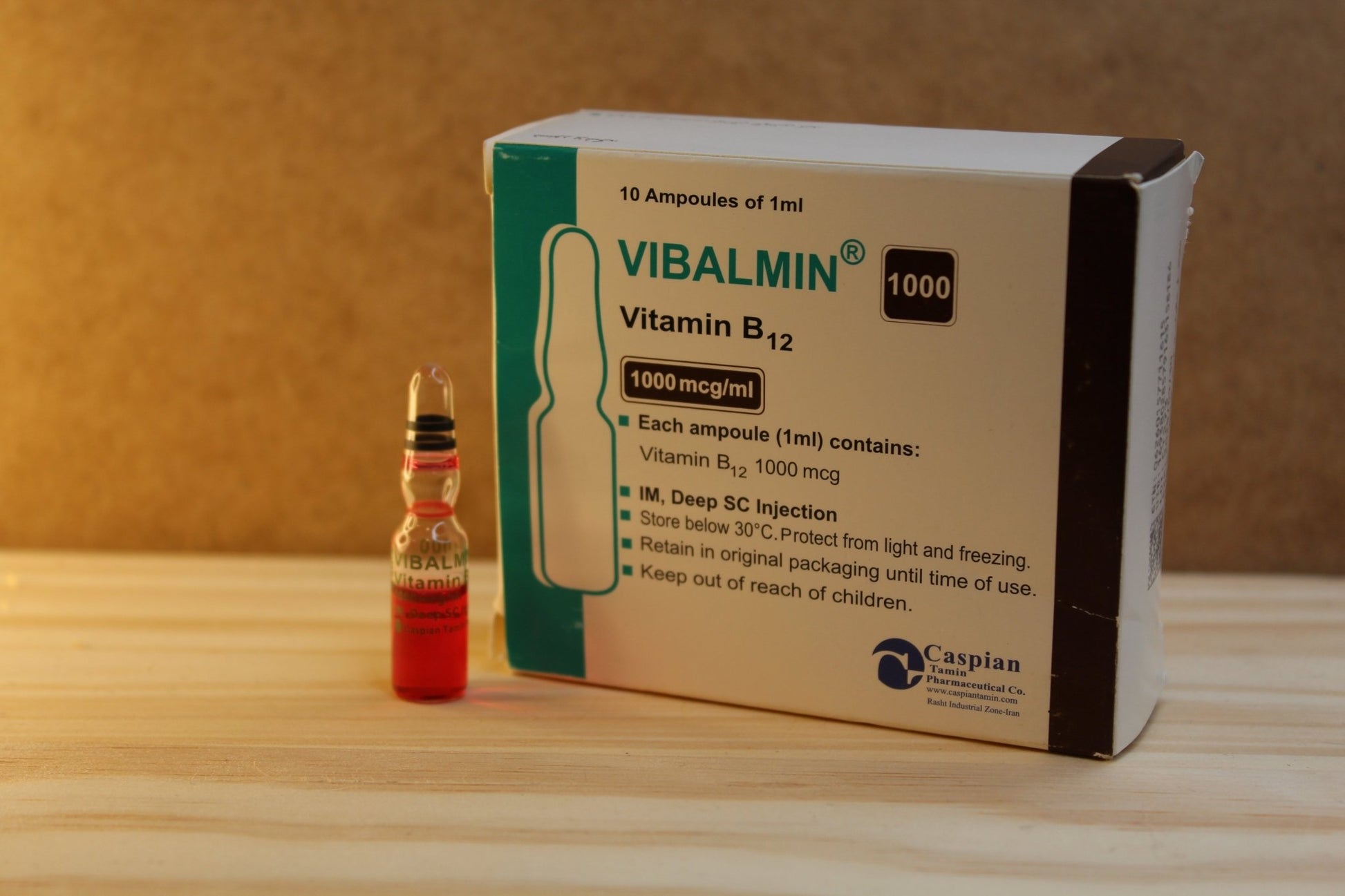 Vitamin B12 1ml x 10 IM Ampoule 1000 mcg/ml Caspian Tamin Pharmaceuticals Co.